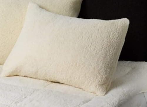 Image of 100% Natural Lamb Wool Pillow with Teddy Bear Sherpa Fleece, Removable Cover, Firm Support, Soft and Cozy for Ultimate Comfort - Perfect for Sleeping, Resting & Relaxing