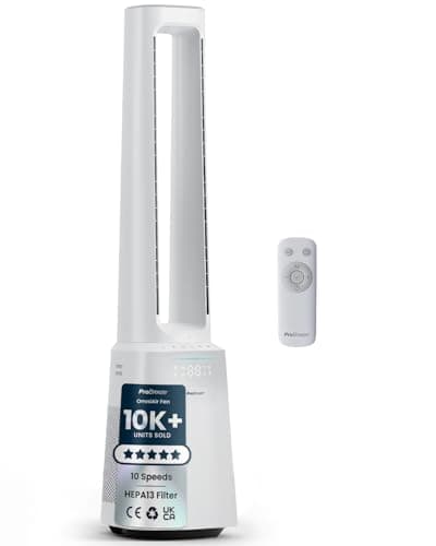 Image of Pro Breeze® OmniAir 41" Bladeless Tower Fan with Air Purifier - Silent Standing Portable Circulator - Remote Control, HEPA Filter, LED Display, 10 Fan Speeds, 5 Modes & 60° Oscillation