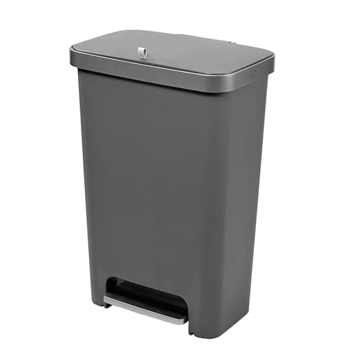 Image of Addis 50L Rectangular Kitchen Pedal Bin with Recycling Divider – Large Family Waste Bin, Flexible Waste & Recycling Use, Soft Close Lid, Metal Pedal, Grey