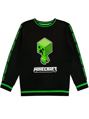 Image of Minecraft Boys Creeper Sweatshirt Black Age 9 to 10 Years