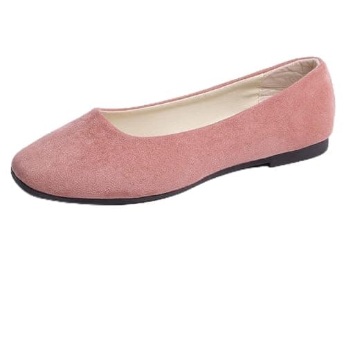 Image of Hwalleum Women's Casual Square Toe Ballet Flats Ladies Stylish Slip On Ballerina Flats Girls Fashionable Solid Color Ballet Pumps Dolly Shoes Womens Comfy Office Driving Flat Shoes Loafers Pink