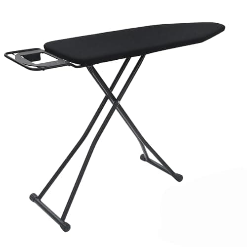 Image of Rainberg Folding Ironing Board, 122 x 38cm Ironing Surface, Adjustable Height Up To (78-91cm), Includes Silicone Iron Rest, Durable with Safety Lock & Anti-Skid Feet, Foldable Ironing Boards (Black)