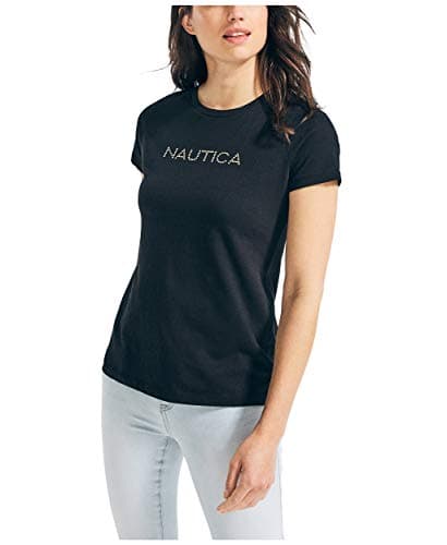 Image of Nautica Women's Easy Comfort Supersoft 100% Cotton Classic Logo T-Shirt, True Black, Large