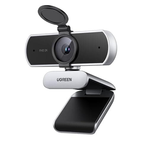 Image of UGREEN 2K/30fps Webcam for PC, Automatic Light Correction, Webcam with Dual Microphones, Privacy Cover, Plug & Play, PC Camera for Mac, Laptop, Zoom, Skype, Streaming, Video Conferences, Silver Grey