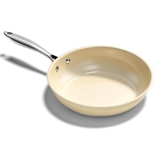Image of UUKRAVE Ceramic Nonstick Frying Pan Skillet, Omelette Pan, 28cm (11") Non-Stick Frying Pan for Cooking with Stay Cool Handle, PFAS/PTFE/PFOA-Free, Induction Compatible, Oven Safe Max to 250°C, Cream