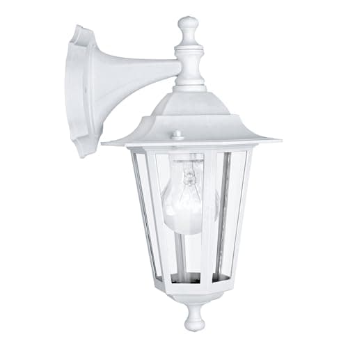 Image of Eglo Laterna 5 Outdoor Wall Light, White Cast Aluminium and Clear Glass Porch Lamp, Exterior Lantern with E27 Socket, IP44