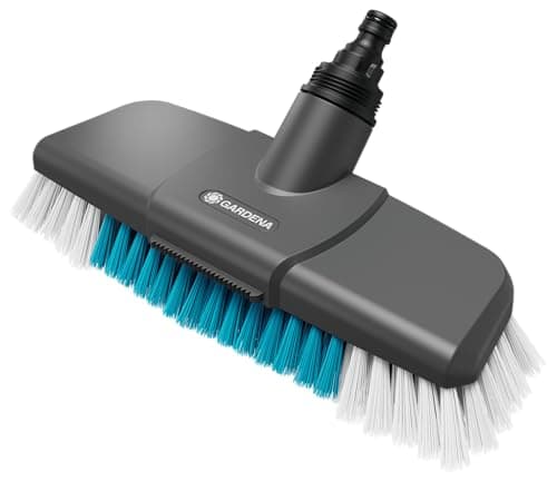 Image of Gardena Cleansystem hard, long-handle brush: for intensive cleaning of non-sensitive surfaces, firm bristles of different lengths, connection to Cleansystem handle, for larger surfaces (18816-20)