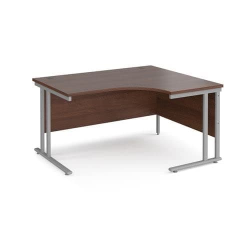 Image of Office Monster Cooper right hand ergonomic desk 1400mm wide - silver cantilever leg frame, walnut top