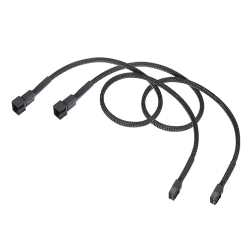 Image of Nexarelle 2Pcs PWM Fan Splitter Cable (4 Pin 1 to 1 Ways, 16.5 Inch / 42cm) - Black Sleeved Braided Fan Power Extension Adapter Cable for Computer Case Cooling Fans