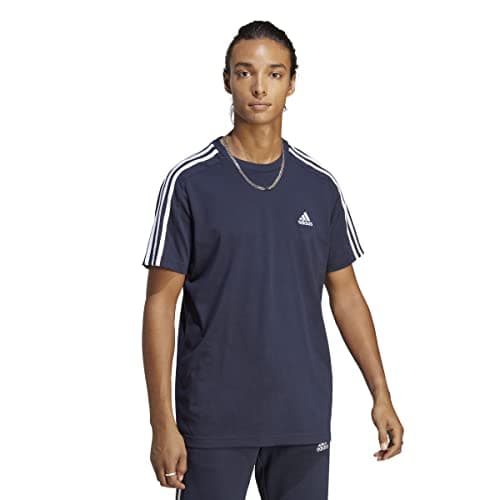 Image of adidas Men's Essentials Single Jersey 3-stripes Tee Short Sleeve T-Shirt, Legend Ink/White, S