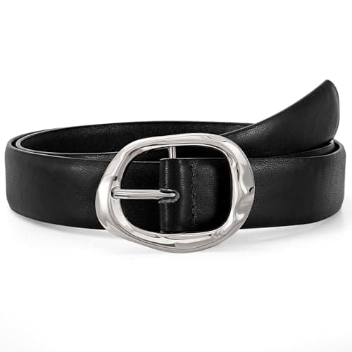 Image of JASGOOD Women Leather Belt for Jeans Pants Ladies Casual Waist Belt Fashion Women Belt with Silver Buckle,Black