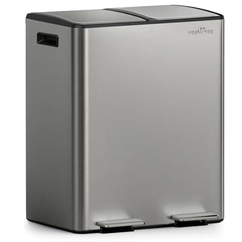 Image of mVm Kitchen Bin,40L Dual Rubbish Bin,2 x 20L Stainless Steel Pedal Bins,Double Recycling Trash Can with Soft-Close Lids and Plastic Inner Buckets,Fingerprint Proof,Odour Seal,Large Capacity Trash Can