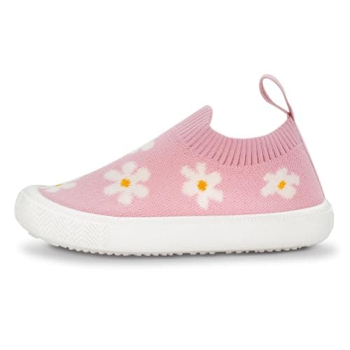 Image of JAN & JUL Girls' Graphic Knit Toddler Shoes, Breathable Quick Dry Sneakers (Pink Daisy, UK Size 6)