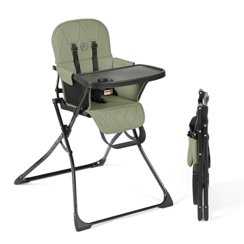 Image of Ickle Bubba Flip Magic Fold Highchair (Sage Green) – Suitable from Sitting Up to 15kg, 5-Point Safety Harness, Removable Tray, Quick One-Hand Fold, Compact Slimline Design for Easy Storage