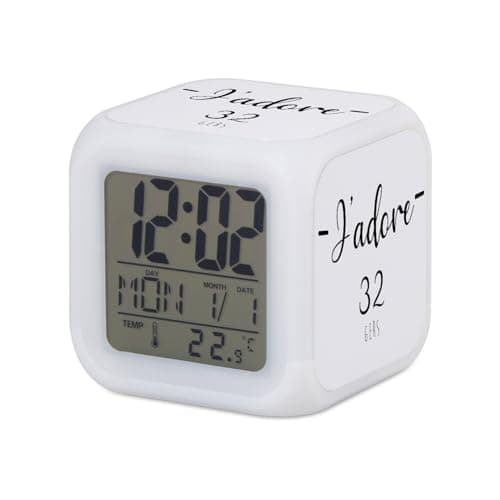 Image of Fabulous Illuminated Cube Alarm Clock - J'adore 32 Gers Department France Region - 8 x 8 x 8 cm - Retro Multi-Coloured LED Lighting