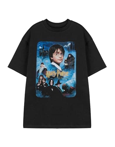 Image of Harry Potter Characters Mens Black Graphic Tee | Short Sleeved T-Shirt Featuring Harry, Hermione, Ron, Hagrid & Dumbledore | Classic Fantasy Apparel for Casual Wear - X-Large
