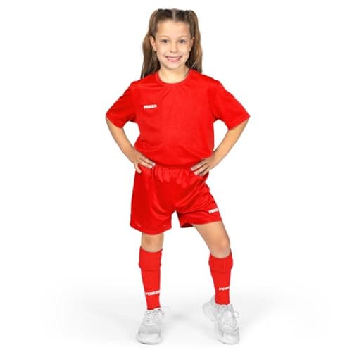 Image of FORZA Kids' Classic Short Sleeve Football Kit | Complete Football Set with Shirt, Shorts & Socks - For Boys & Girls (UK, Age, 7 Years, 8 Years, Regular, Red)