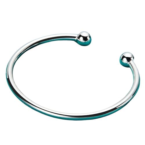 Image of Unified Jewellery 925 Sterling Silver Open Cuff Bangle Bracelet for Women with Ball Ends - Adjustable Minimalist Design, Timeless Fashion 398