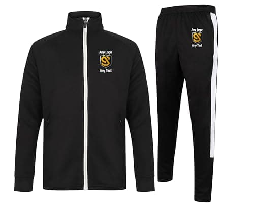 Image of Custom Logo Tracksuit - Track Top Only - L - Black/White - Personalised Print Your Design, Football Club Teamwear Sports Team Apparel Uniform Branding - Adults
