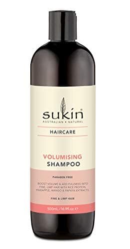 Image of Sukin Volumising Shampoo 500ml- boosts volume & builds into fine & limp hair, nourishes the scalp, hair feels soft & silky- with Rice Protein, Pineapple, Mango, Papaya & Vitamin E; vegan friendly.