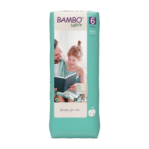 Image of Bambo Nature Premium Eco Nappies, Eco-Labelled Sustainable Nappies, Enhanced Leakage Protection, Secure & Comfortable Baby Nappies, Secure & Comfortable - Size 6 Nappies (35+ lb/16+ kg), XXL, 120PK