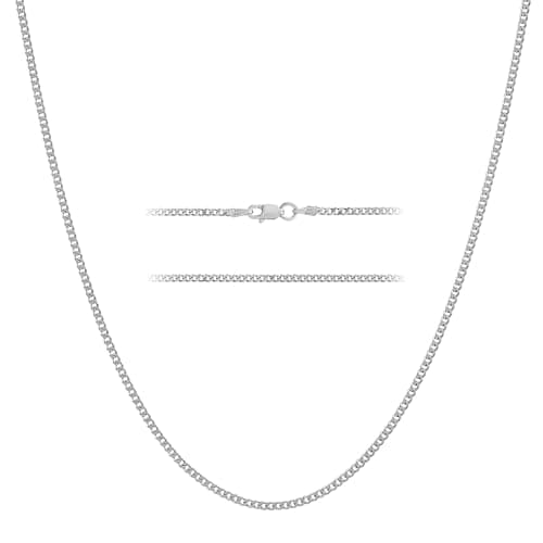 Image of KISPER Italian Solid 925 Sterling Silver Diamond Cut 1.75mm Curb Cuban Link Chain Necklace - for Men & Women with Lobster Clasp - Made in Italy, 16"