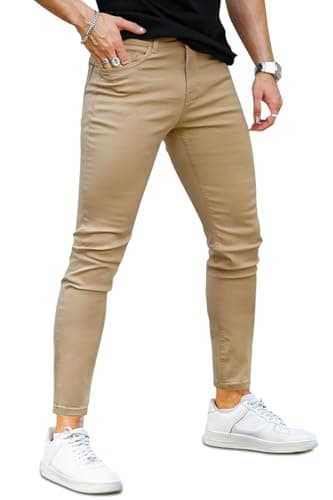 Image of GINGTTO Jeans for Men Super Skinny Slim Fit Stretch Stylish Denim Pants Casual Jean 4 Seasons Khaki 34 Waist 30 Leg