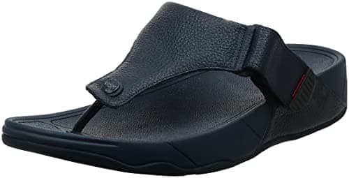 Image of Fitflop Men's Trakk Ii Leather Toe-Post Sandals, Navy, 11.5