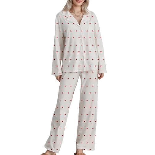 Image of Women 2 Piece Floral Pajamas Sets Long Sleeve Button Down Shirt Wide Leg Palazzo Pants Y2K Loungewear Sleepwear Pjs, White, L