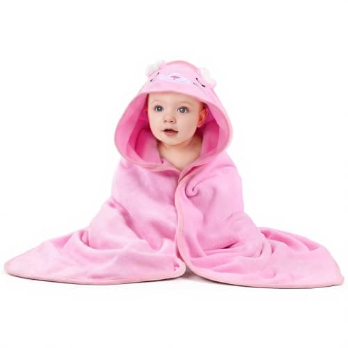 Image of DiULi Soft Hooded Baby Towel for Newborns & Toddlers, Animal Design Bath and Swim Towel for Boys and Girls, Pink Cat, 80 x 80 cm Single Pack