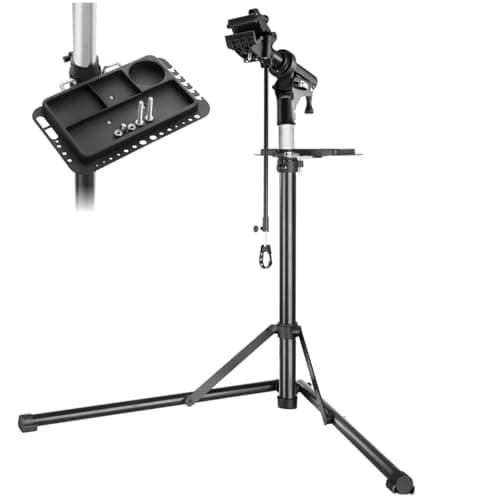 Image of tectake® Bike Repair Stand, Up To 50kg, Suitable for E-bikes, Stable Bike Assembly Stand, Folding and Height-Adjustable, 360° Rotation, Including Magnetic Tray - 108 x 81 x 106 - 169 cm