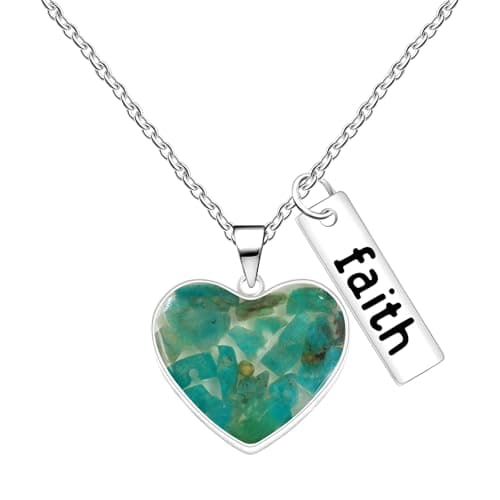 Image of Tobestu Amazonite Mustard Seed Heart Pendant Necklace - Meaningful Christian Jewelry Daily Wear Accessory YA5507