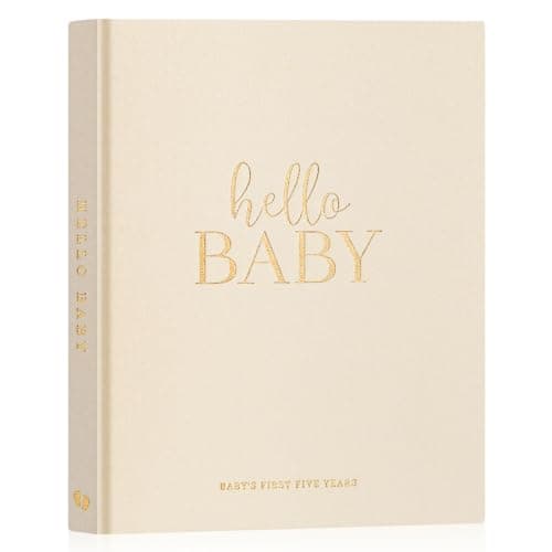 Image of Lanpn Hello Baby First 5 Year Memory Book for Boy Girl - Linen Hardcover Baby Book Keepsake for New Parents - Newborn Baby Journal Scrapbook Photo Album Baby Milestone Book (Beige, 154 Pages)