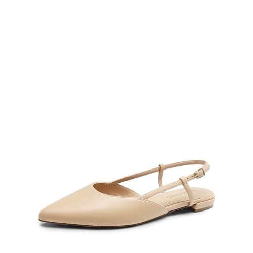 Image of DREAM PAIRS Slingback Flats for Women, Pointed-Toe Elegant Women's Ballet Flats with Buckle Strap, Classic Low Heel Dress Shoes for Casual Work Office Party,Size 8,Nude-Pu,DWUMFA2504