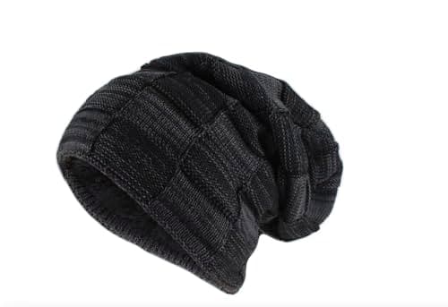 Image of DJC BOUTIQUE Super Warm Heat Chemo Headwear UK Faux Fur Lined Stretch Winter Beanie Hat Soft Turban Cap Alopecia Bandana (UK, Alpha, One Size, Black Squares)