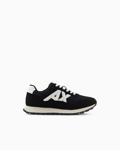 Image of Armani Exchange Men's Side Geometric Logo Motifs Trainers, Black + Off White, 41.5 EU, Black Off White, 9 UK