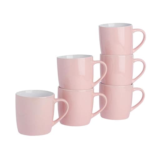 Image of Argon Tableware Coloured Coffee Mugs - Pink - 350ml - Pack of 6 - Gloss Ceramic Stoneware Latte Cappuccino Cups Hot Chocolate Cups Colourful Mug Set with Handle