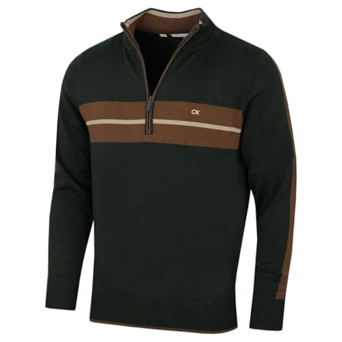 Image of Calvin Klein Mens Golf Vertex Half Zip Sweater - Forest - L