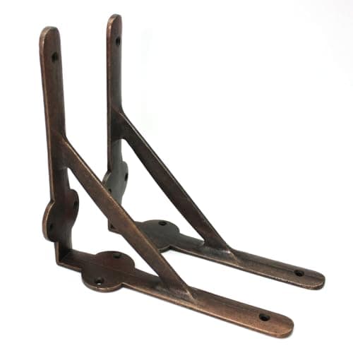 Image of Oakcrafts - Pair of Gallows Shelf Brackets Antique Cast Iron with a Copper Finish (8.25" x 8.25" / 210mm x 210mm)