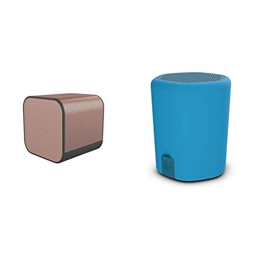 Image of KitSound Boom Cube Metallic Portable Rechargeable Wireless Bluetooth Speaker, Rose Gold & Hive2o Waterproof Bluetooth Portable Wireless Speaker with Call Handling Function, Blue