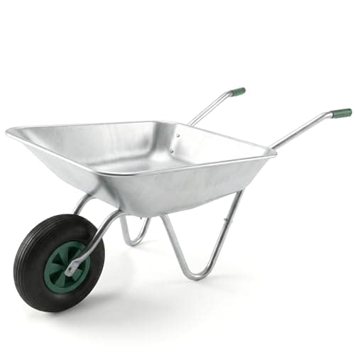 Image of Vivo Technologies Wheelbarrow Home Garden 65L, Heavy Duty Cart Galvanised Wheel Barrow with Pneumatic Tyre 100KG Load-Bear, Strong Large Transport Trolley Handcart, Suitable for Garden Work