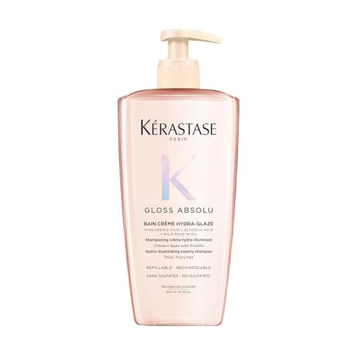 Image of Kérastase Gloss Absolu Bain Crème Hydra-Glaze, Shampoo for Shiny, Thick and Curly Hair, Anti-Frizz Hair Care with Hyaluronic Acid and Glycolic Acid, Volume and Moisture Shampoo, Sulphate-Free, 500 ml