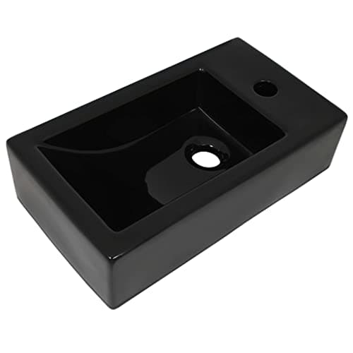 Image of vidaXL Rectangular Ceramic Basin with Faucet Hole - Modern Black Bathroom Washbasin - Compact and Stylish Above Counter Sink - Easy to Clean
