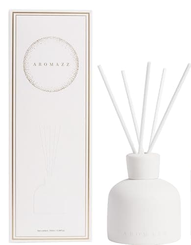 Image of AROMAZZ White Ceramic Reed Diffuser with 150ml Oil & 5 Reeds Hotel Inspired Scent Shangrila Sophisticated and Clean blend of Citrus, Elegant Florals and Woods base Long Lasting Fragrance