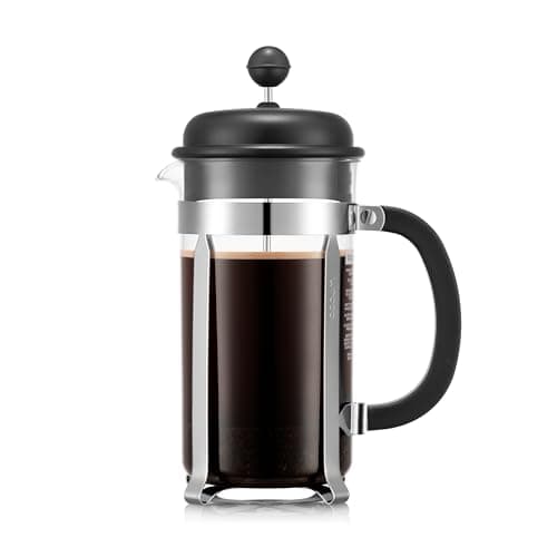 Image of Bodum French Press Caffettiera Black - 1L / 8 Cup Coffee Maker - Durable Glass & Stainless Steel Filter - BPA-Free Dishwasher Safe Percolator - Cafetiere Made in Portugal