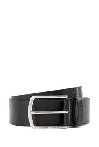 Image of BOSS Mens Sander-Ib Sz40 Italian-leather belt with pin buckle in brushed silver