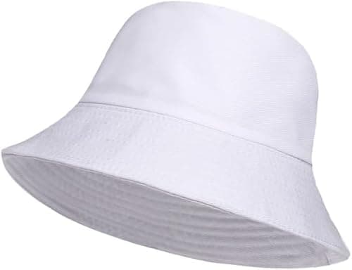 Image of HAJRA® Unisex Cotton Bucket Hat, Summer Sun Hat Plain, Ideal for, Hunting,Hiking, Camping, Fishing, Holidays. Bucket Hat Design Fits All Men, Women 56-58cm (UK, Alpha, One Size, White)