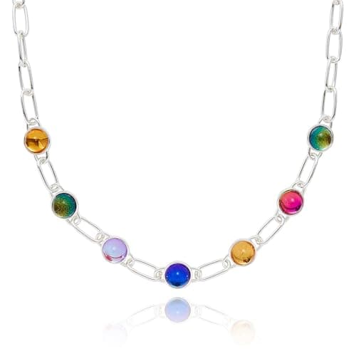 Image of Equilibrium Glam Rox Mixed Metal Statement Necklaces Silver Gold Plated Colourful Crystal Fashion Jewellery Gift for Women (Stylish Silver Plated: H 1.6 cm × W 0.9 cm × D 0.5 cm)