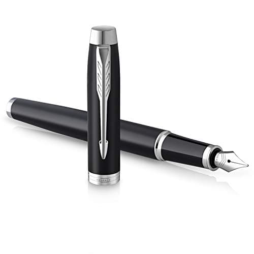 Image of Parker IM Fountain Pen | Matte Black with Chrome Trim | Fine Point with Blue Ink Cartridge | Gift Box