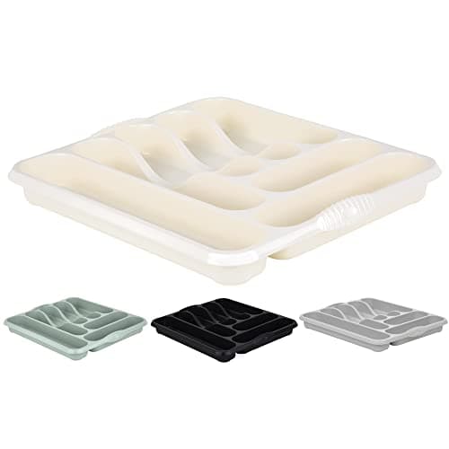 Image of M1SS High Grade Plastic Large Cutlery Tray Kitchen Racks and Holders 7 Compartment Cutlery Draw for Kitchen Drawers (Soft Cream)